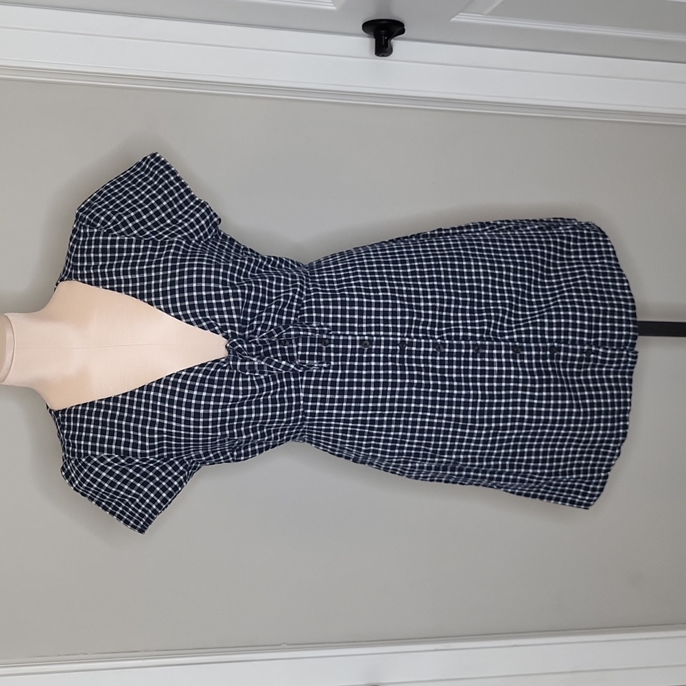 Abercrombie and Fitch Womens Dress Gingham Blue and White Tie Waist Size Large